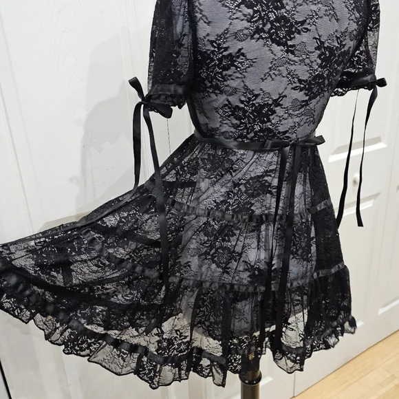 Dolls Kill Sexy Goth Lace House On The Hill Little Black Babydoll Mini Dress S - Picture 7 of 14
